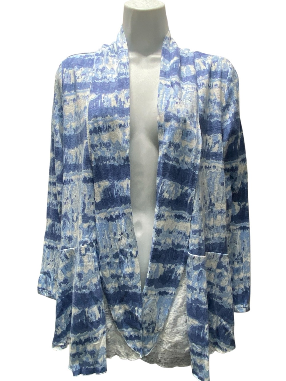 NWT Alison Andrews Blue White Lightweight Open Cardigan Women’s Small